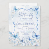 Little Blue Butterflies verjaardagsfeestje Kaart (Voorkant / Achterkant)