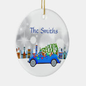 Little Blue Car en Tree Kerstmis, aangepast Keramisch Ornament (Rechts)