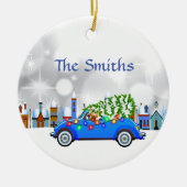 Little Blue Car en Tree Kerstmis, aangepast Keramisch Ornament (Voorkant)