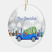 Little Blue Car en Tree Kerstmis, aangepast Keramisch Ornament (Links)