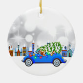Little Blue Car en Tree Kerstmis, aangepast Keramisch Ornament (Achterkant)