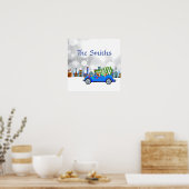 Little Blue Car en Tree Kerstmis, aangepast Poster (Keuken)