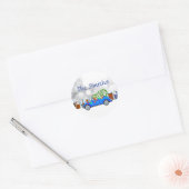Little Blue Car en Tree Kerstmis, aangepast Ronde Sticker (Envelop)