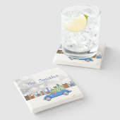 Little Blue Car en Tree Kerstmis, aangepast Stenen Onderzetter (Zijkant)