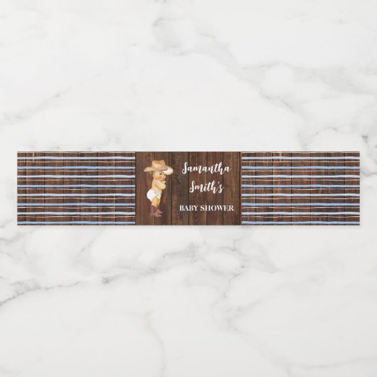 Little Blue Cowboy Western Baby shower Waterfles Etiket (Enkel label)