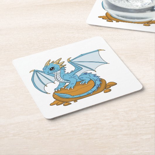 Little Blue Dragon Kartonnen Onderzetters (Schuin)