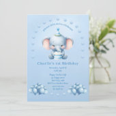Little Blue Elephant Kids verjaardagsuitnodiging Kaart (Staand voorkant)