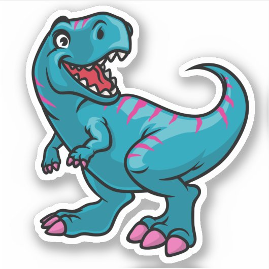 Little Blue en Roze Dino the Dinosaur Sticker (Voorkant)