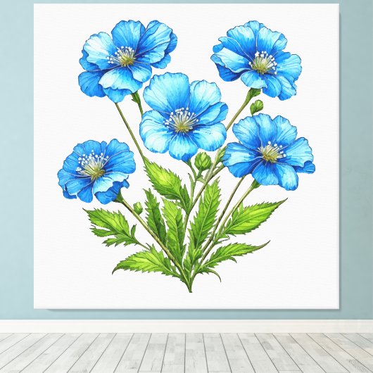 Little Blue Flowers Canvas Afdruk (Insitu (Houten vloer))