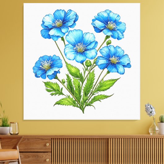 Little Blue Flowers Canvas Afdruk (Insitu (Woonkamer))