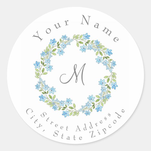 Little Blue Flowers WreatAddress Label (Voorkant)