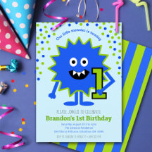 Little Blue Monster Boy 1st Birthday Cute Fun