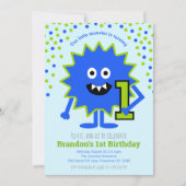 Little Blue Monster Boy 1st Birthday Cute Fun Kaart (Voorkant)