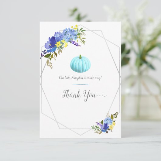 Little Blue Pumpkin Baby shower dank u Bedankkaart (Staand voorkant)