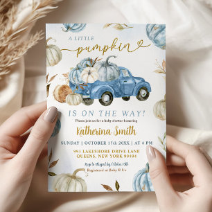 Little Blue Pumpkin Truck Baby shower Kaart