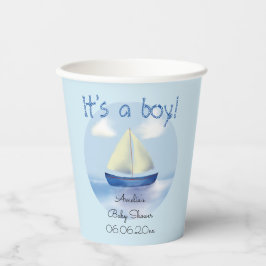 Little Blue Sailboat Boys Baby shower Papieren Bekers