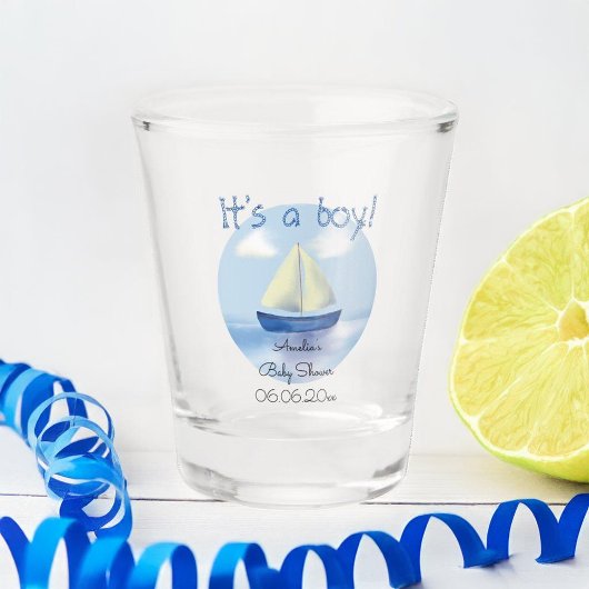 Little Blue Sailboat Boys Baby Shower Shot Glas