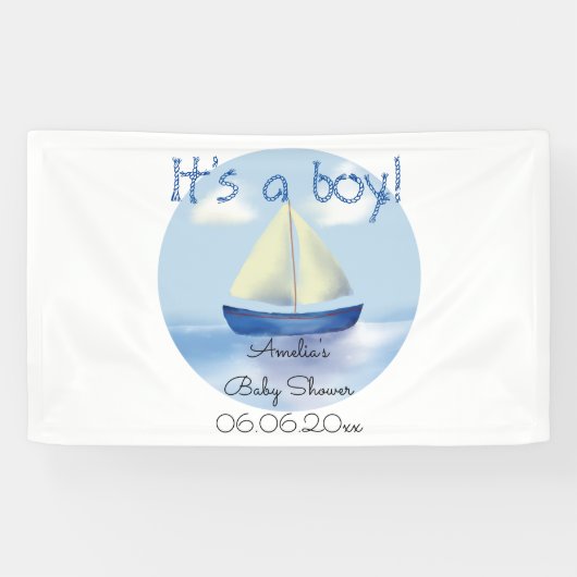 Little Blue Sailboat Boys Baby shower Spandoek (Horizontaal)