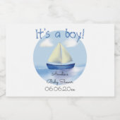 Little Blue Sailboat Boys Baby shower Sparkling Wijnetiket (Enkel label)