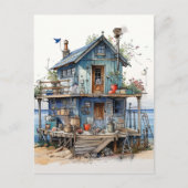 Little Blue Seaside Shack Art Briefkaart (Voorkant)
