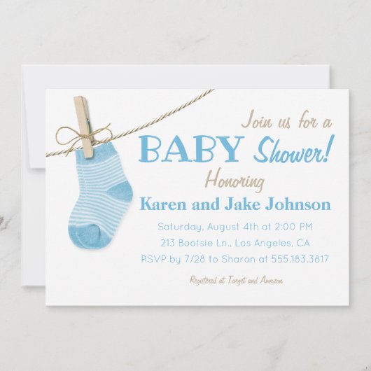Little Blue Socks Boys Baby shower Invitation Kaart (Voorkant)