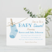 Little Blue Socks Boys Baby shower Invitation Kaart (Staand voorkant)