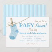 Little Blue Socks Boys Baby shower Invitation Kaart (Voorkant / Achterkant)