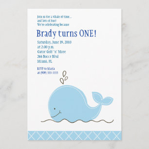 Little Blue Whale 5x7 Birthday Invitation Kaart