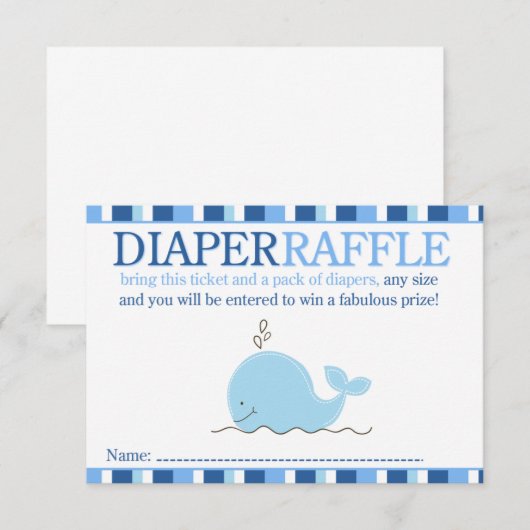 Little Blue Whale Baby shower Diaper Raffle Card Informatiekaartje (Voorkant / Achterkant)