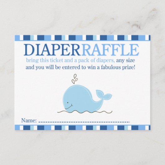 Little Blue Whale Baby shower Diaper Raffle Card Informatiekaartje (Voorkant)