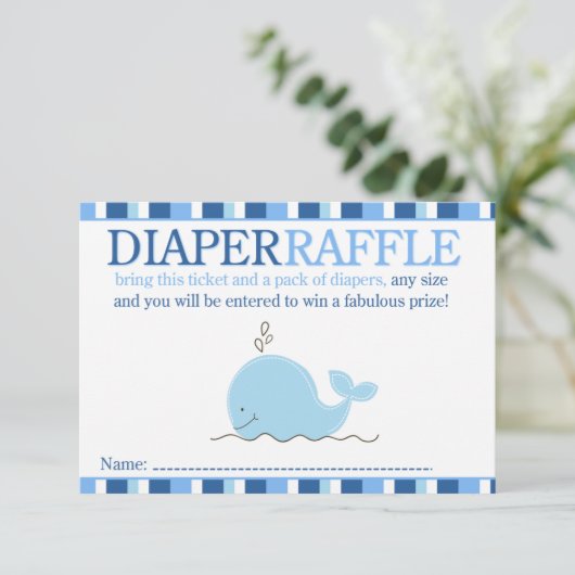 Little Blue Whale Baby shower Diaper Raffle Card Informatiekaartje (Staand voorkant)