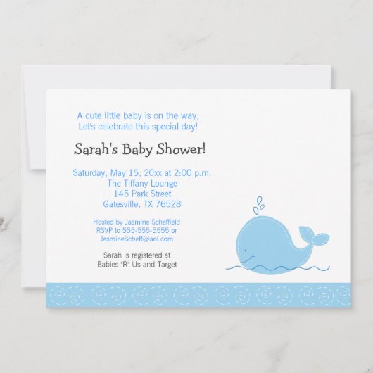 Little Blue Whale Baby shower Invitation Kaart (Voorkant)