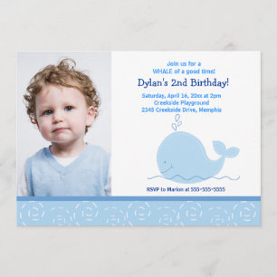Little Blue Whale *FOTO* Birthday 5x7 Kaart