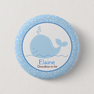 Little Blue Whale NAME TAG Custom Button