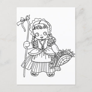 Little Bo Peep Doll Girl Coloring Page Poster Briefkaart