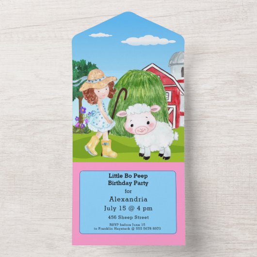 Little Bo Peep Sheep Fairy Tale Boerderij Birthday All In One Uitnodiging (Binnen)