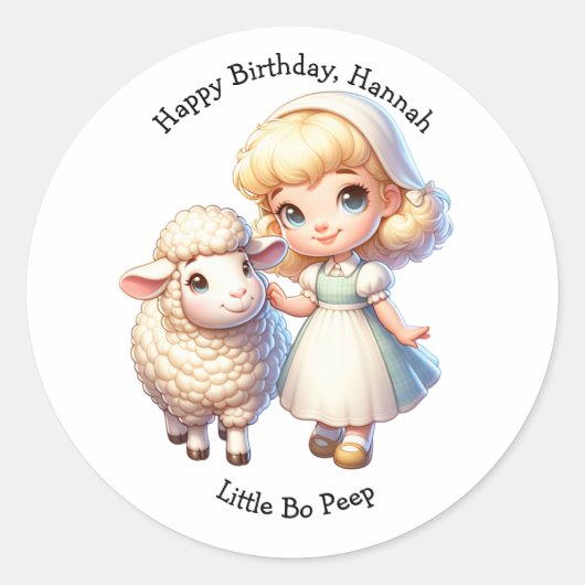 Little Bo-Peep & Sheep Nursery Rhyme Verjaardag Ronde Sticker (Voorkant)