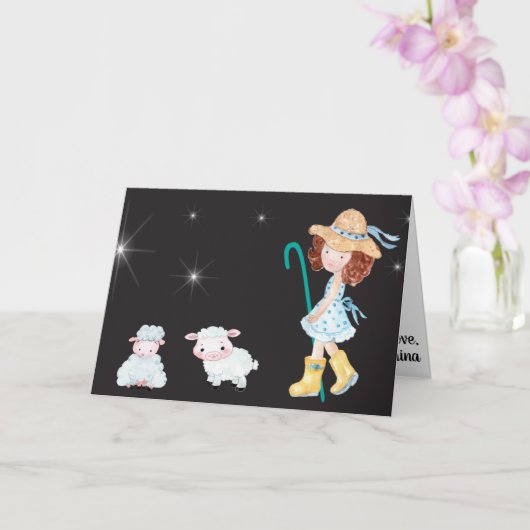 Little Bo Peep Star Night Scene Fun Kinder Fab Kaart (Orchidee)