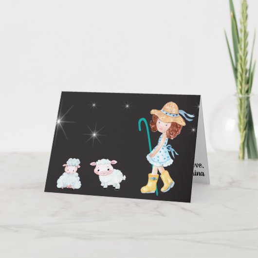 Little Bo Peep Star Night Scene Fun Kinder Fab Kaart (Voorkant)