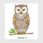 Little Boho Owl op een Branch Illustration Sticker (Vel)