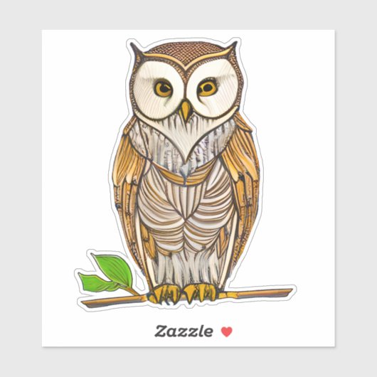 Little Boho Owl op een Branch Illustration Sticker (Vel)