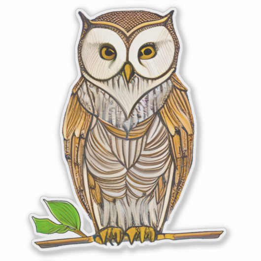 Little Boho Owl op een Branch Illustration Sticker (Voorkant)