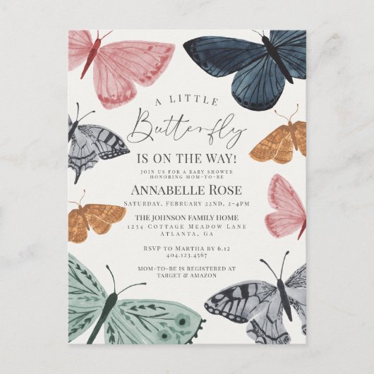 Little Boho vlinder meisje Baby shower uitnodigen Briefkaart (Voorkant)