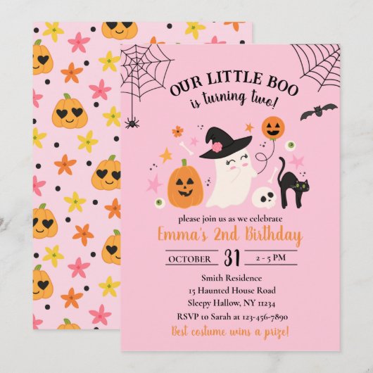 Little Boo 2e Verjaardag Halloween Feestuitnodigin Kaart (Voorkant / Achterkant)