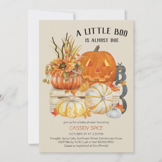 Little Boo Almost Due Rustic Pumpkin Halloween Kaart (Voorkant)