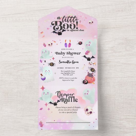 Little Boo Baby meisje Baby shower All In One Uitnodiging (Binnen)