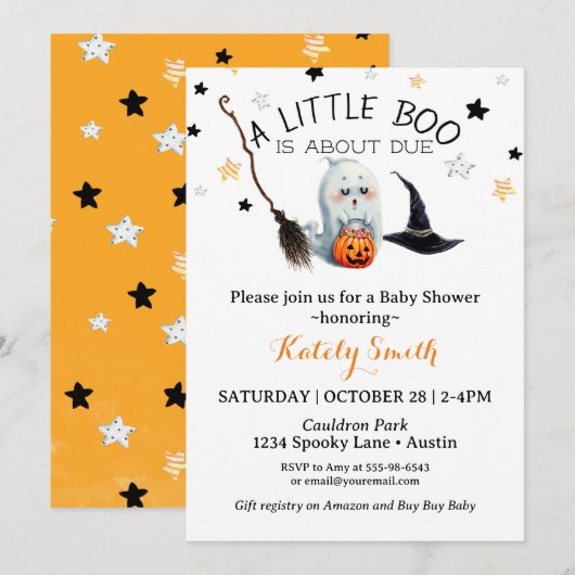 Little Boo Baby shower Genderneutraal Halloween Kaart (Voorkant / Achterkant)
