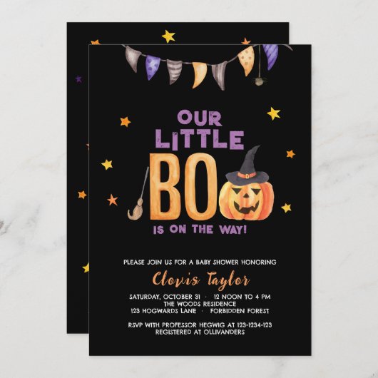 Little Boo Baby shower, Halloween pompoendouche Kaart (Voorkant / Achterkant)
