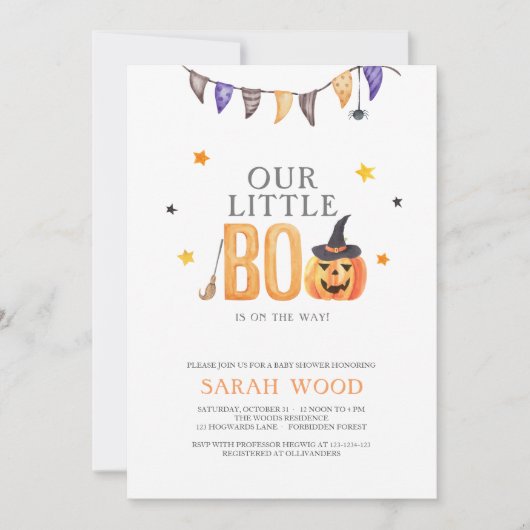 Little Boo Baby shower, Halloween pompoendouche Kaart (Voorkant)