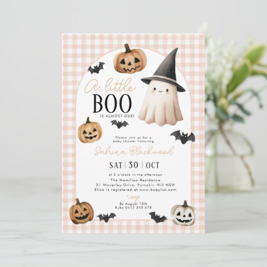 Little Boo Baby shower Oranje Ghost Pumpkin Kaart (Staand voorkant)
